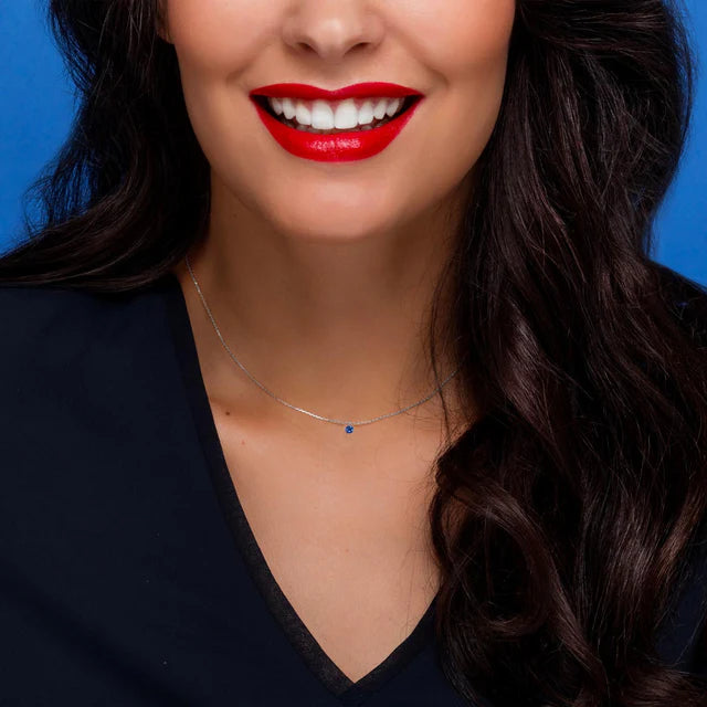 Collier Mini Confetti or blanc saphir bleu 0.15ct