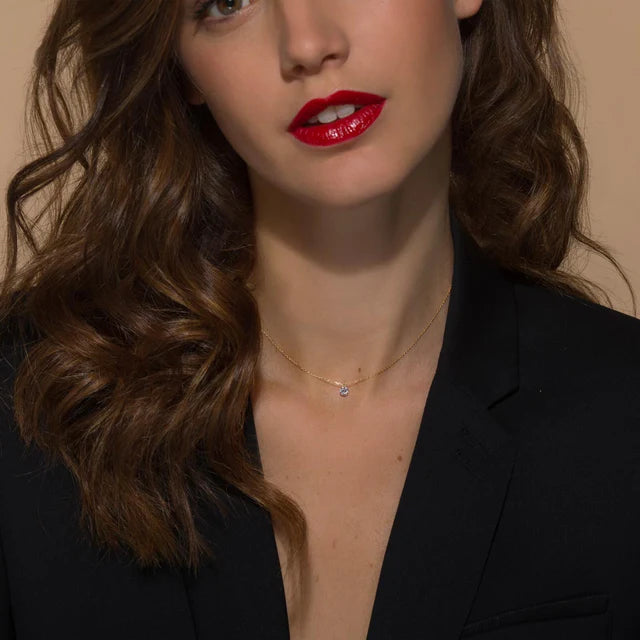 Collier 360° or jaune solitaire diamant 0.30ct