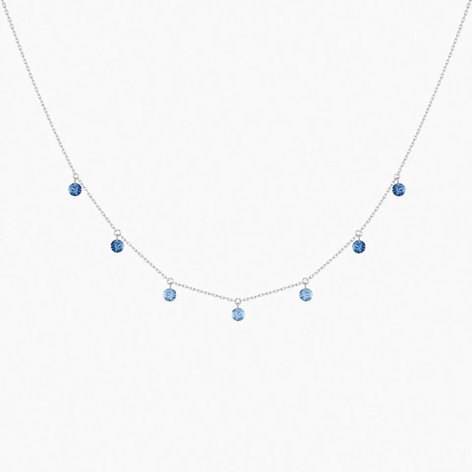 Collier Confetti or blanc saphirs bleus 0.90ct