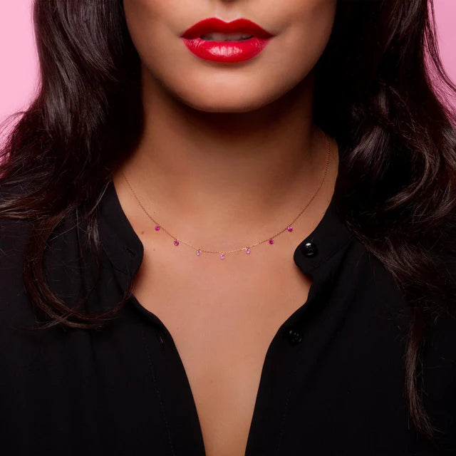 Collier Confetti or rose rubis et saphirs roses 0.90ct