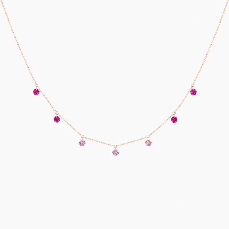 Collier Confetti or rose rubis et saphirs roses 0.90ct