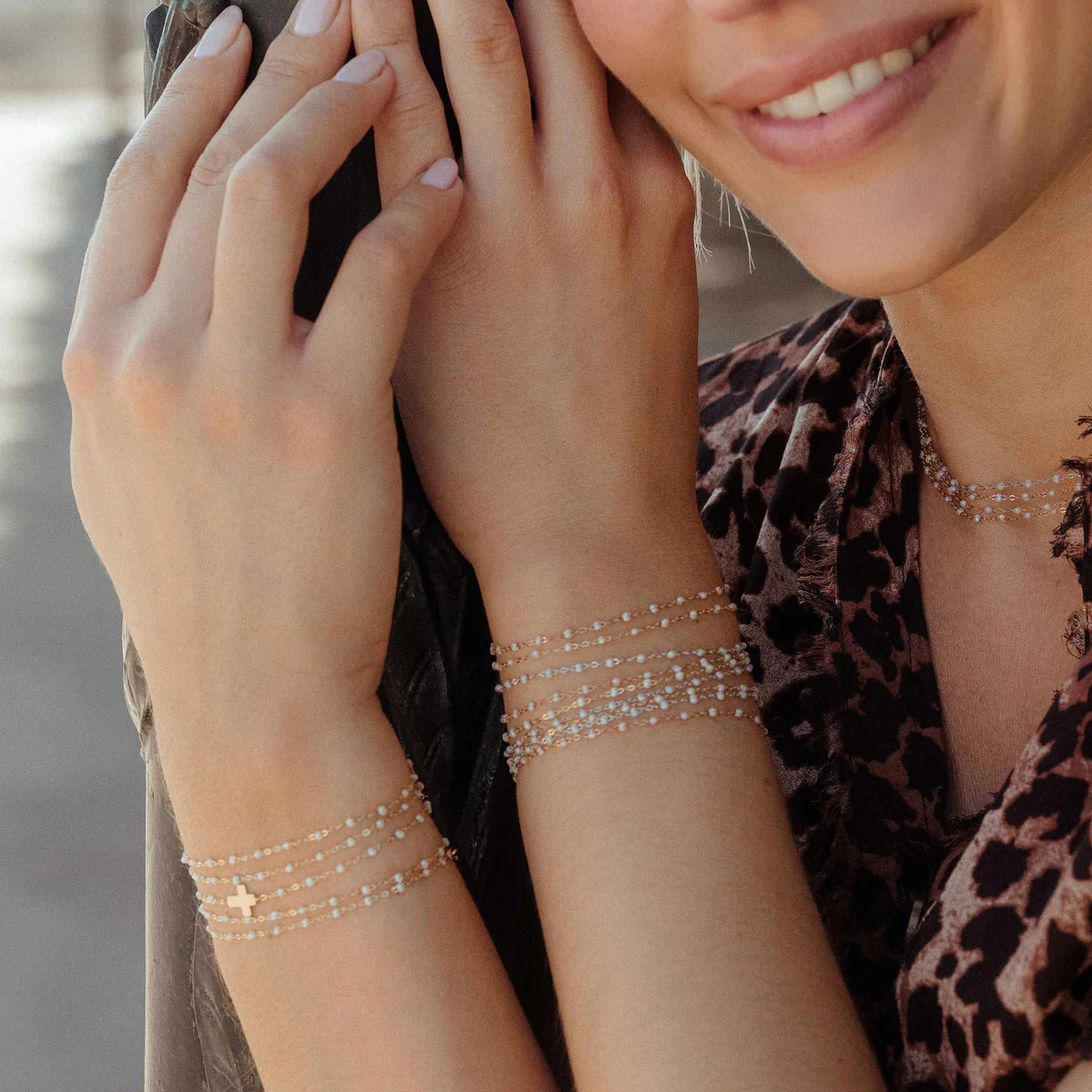 Bracelet Opale Croix or jaune 17cm