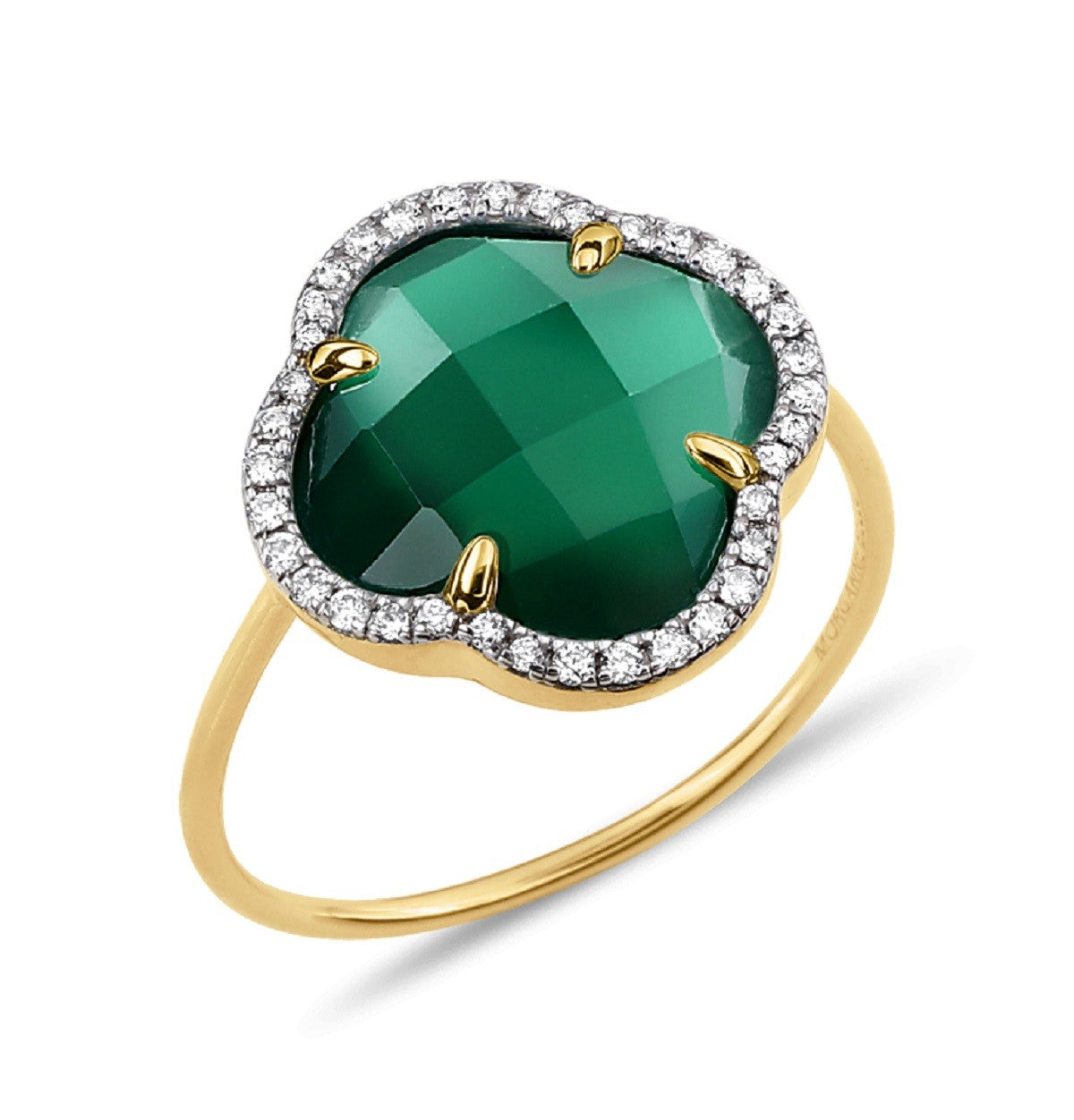 Bague Victoria agate verte or jaune et diamants