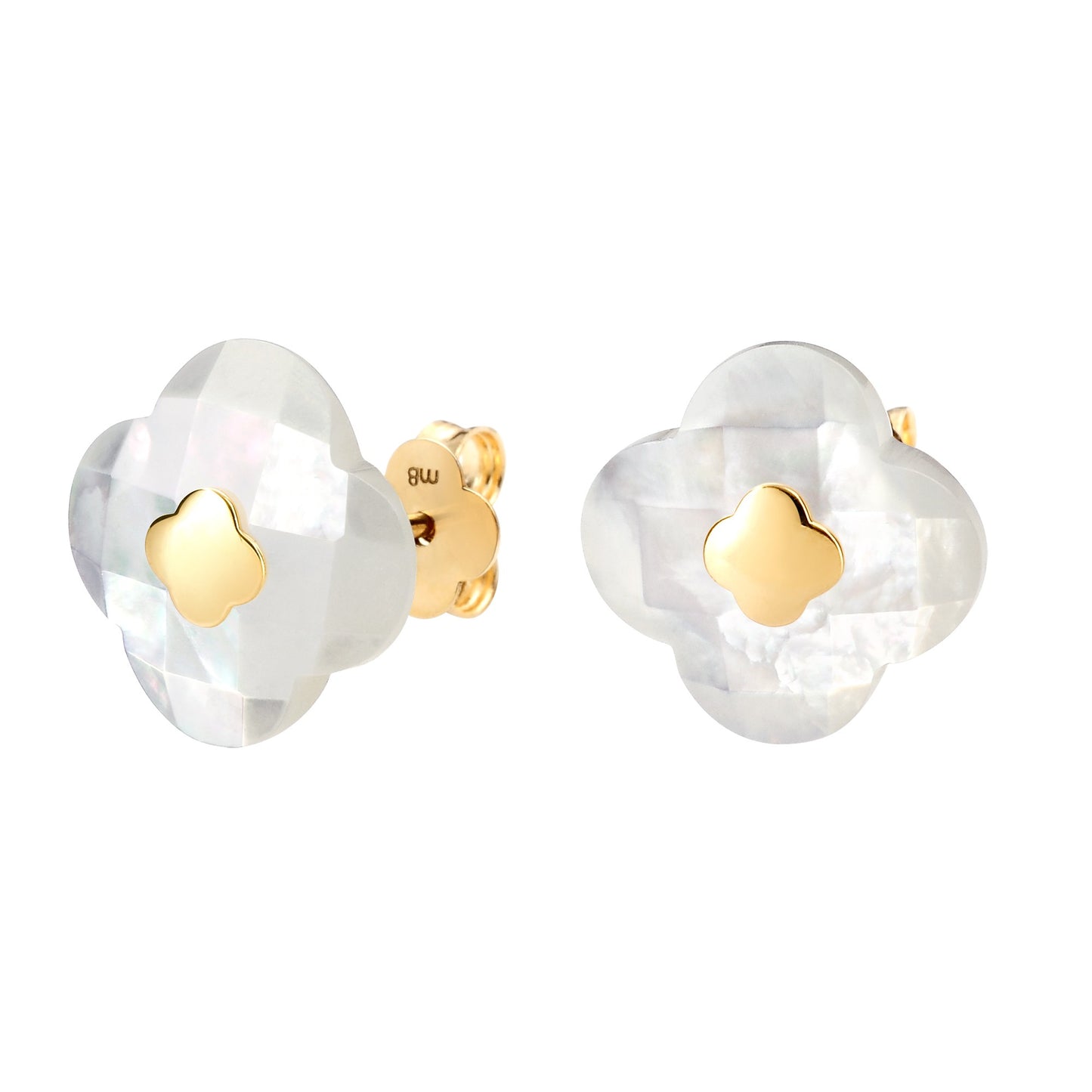 Puces d'oreilles Victoria nacre blanche or jaune