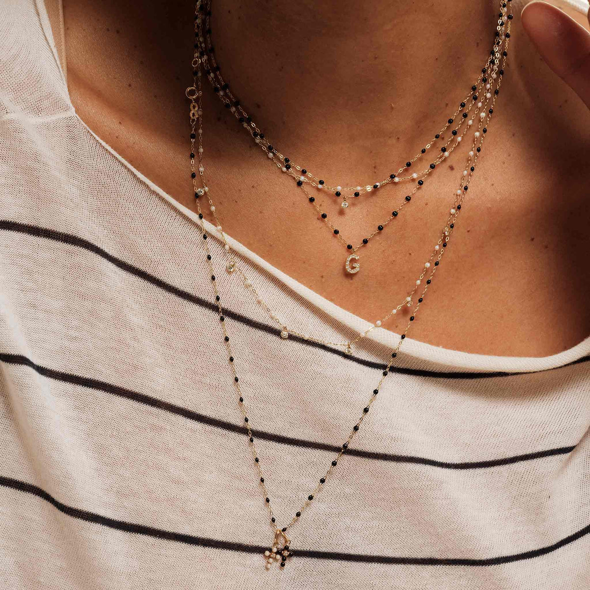 Collier Gigi Suprême Noir or jaune 1 diamant 42cm
