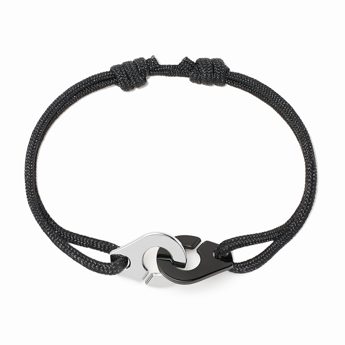 Bracelet sur cordon Menottes R12 argent et titane noir