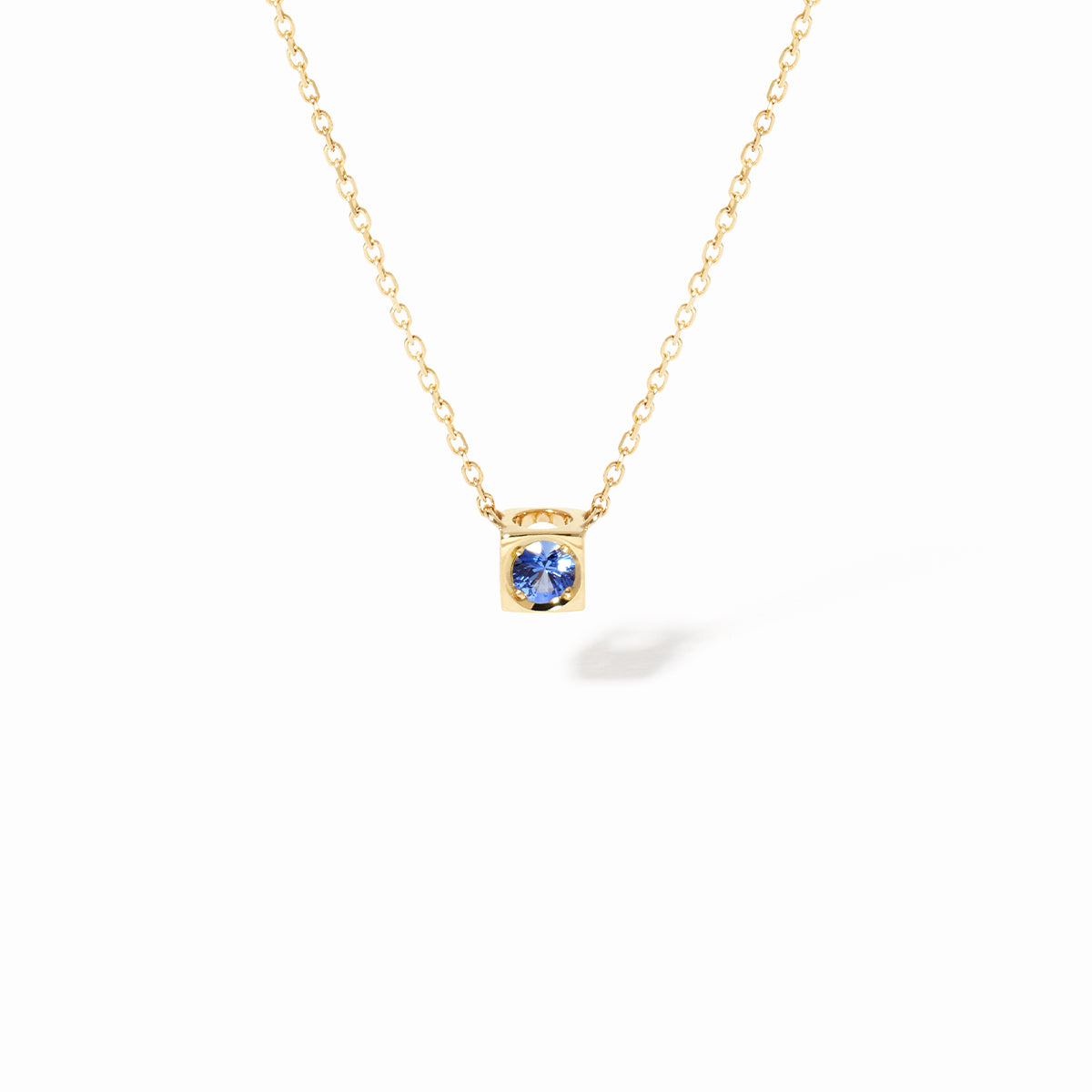 Collier le Cube Diamant or jaune et saphir bleu