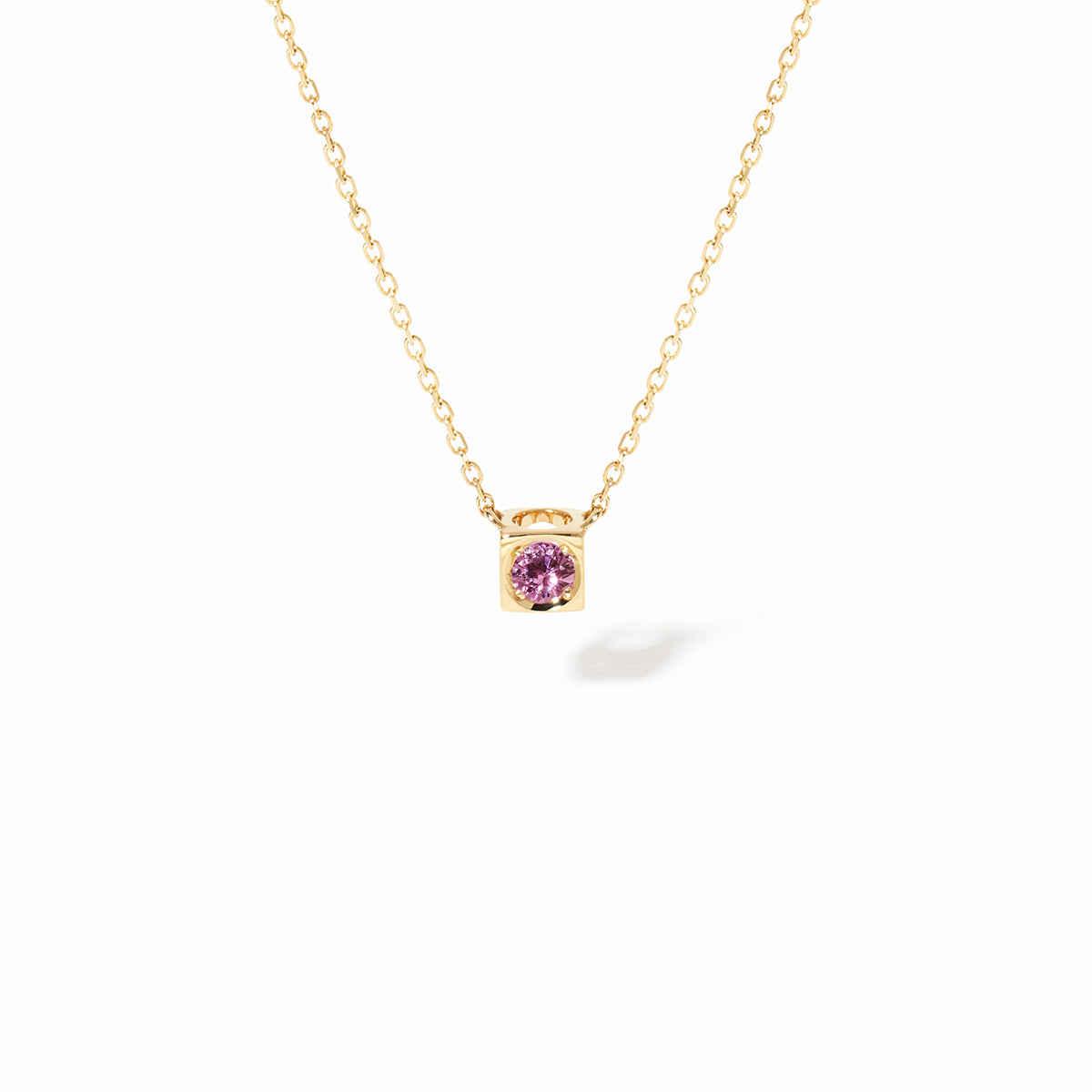 Collier Le Cube Diamant or jaune et saphir rose