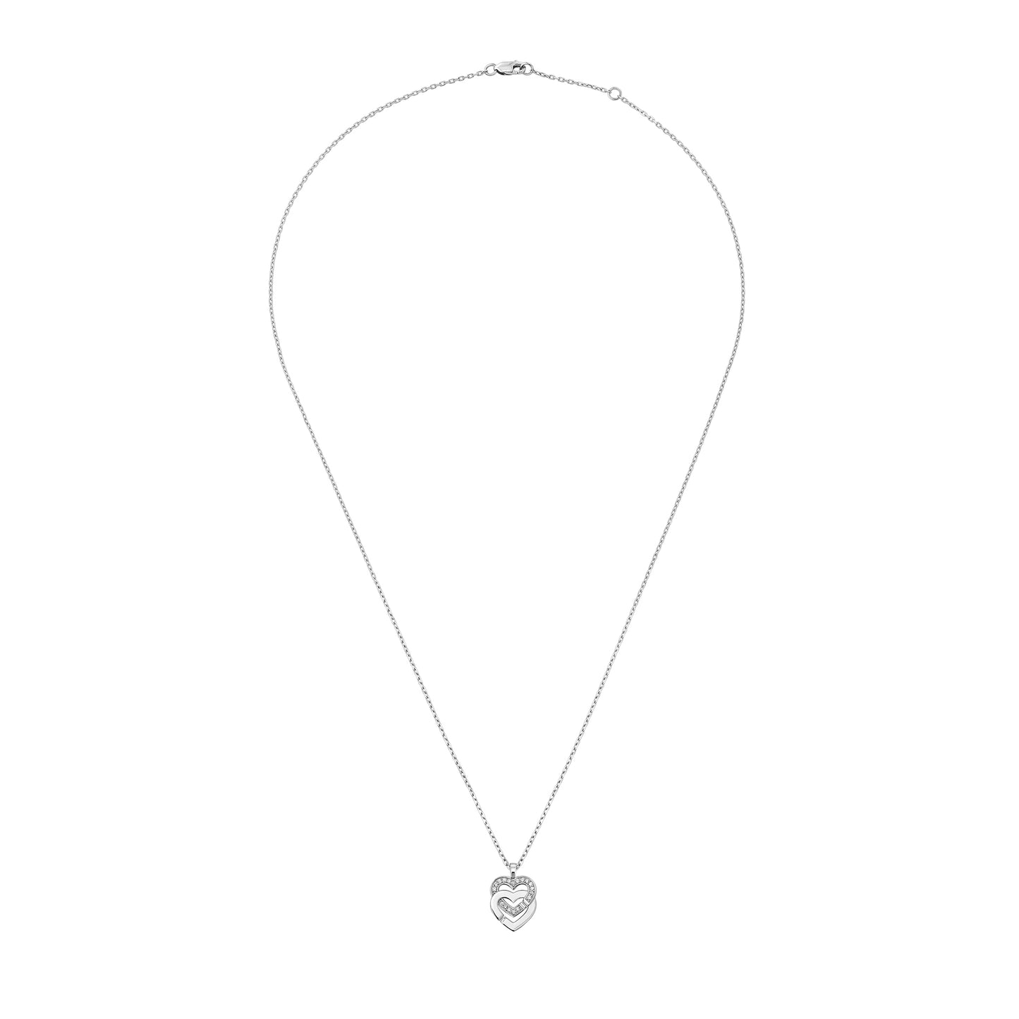 Pendentif Double Coeurs R10 or blanc 18Kt et diamants