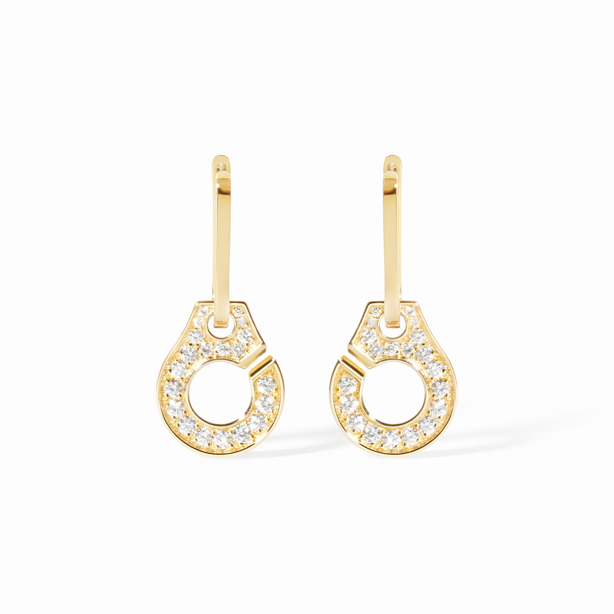 Boucles d'oreilles pendantes Menottes or jaune 18Kt et diamants