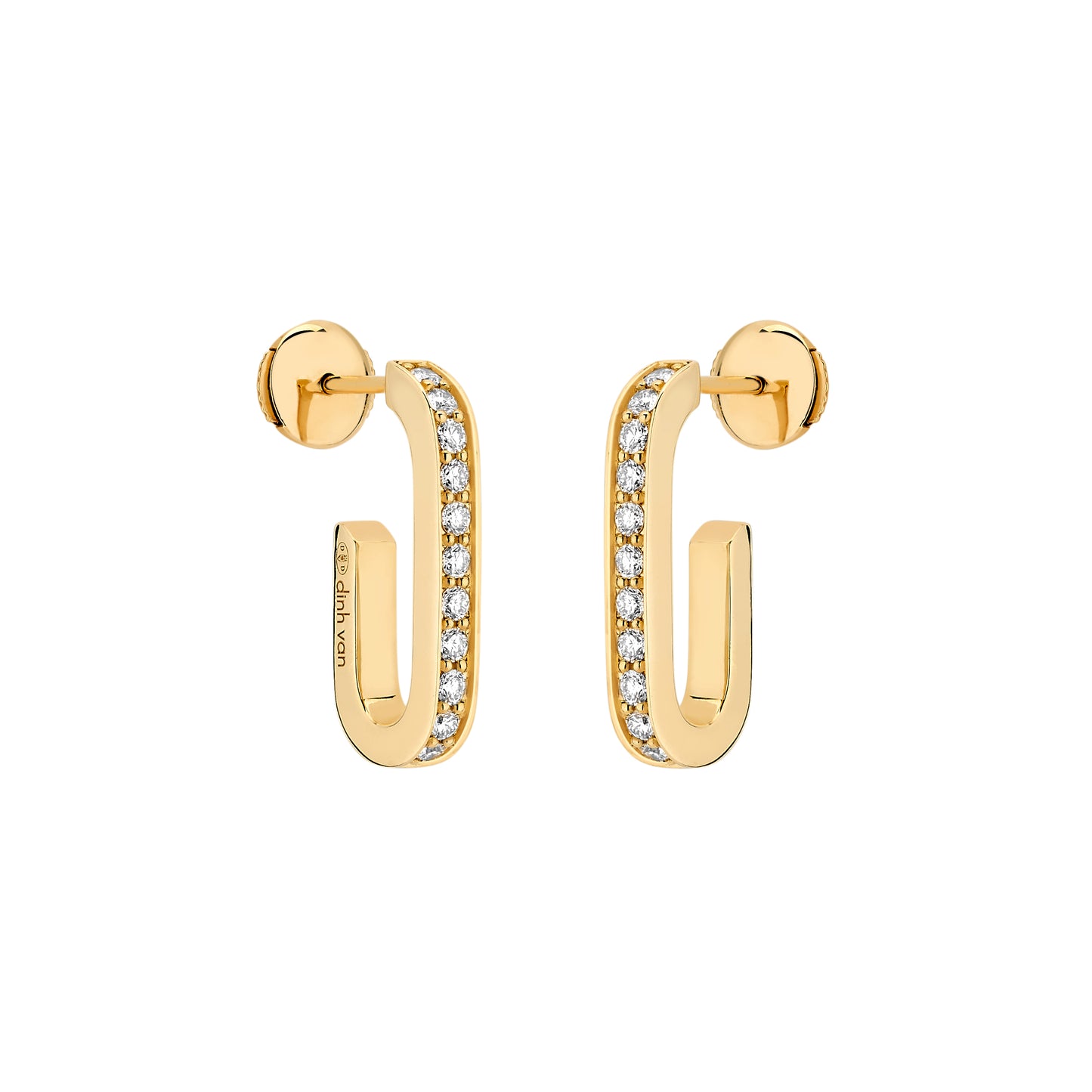 Boucles d'oreilles Maillon L or jaune 18Kt et diamants