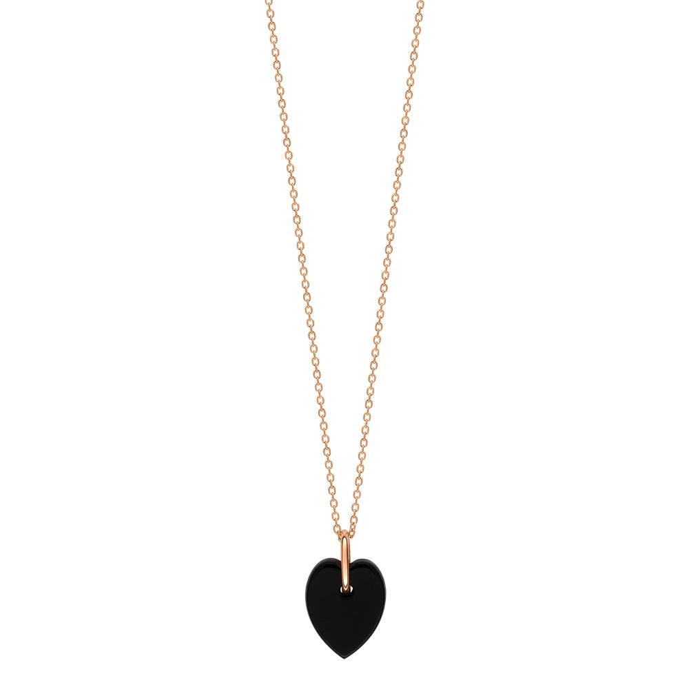 Collier Angele Mini Heart Onyx or rose 18Kt