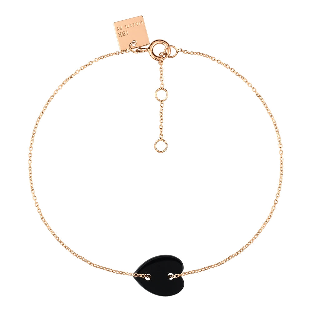 Bracelet Angele Mini Heart onyx or rose 18Kt
