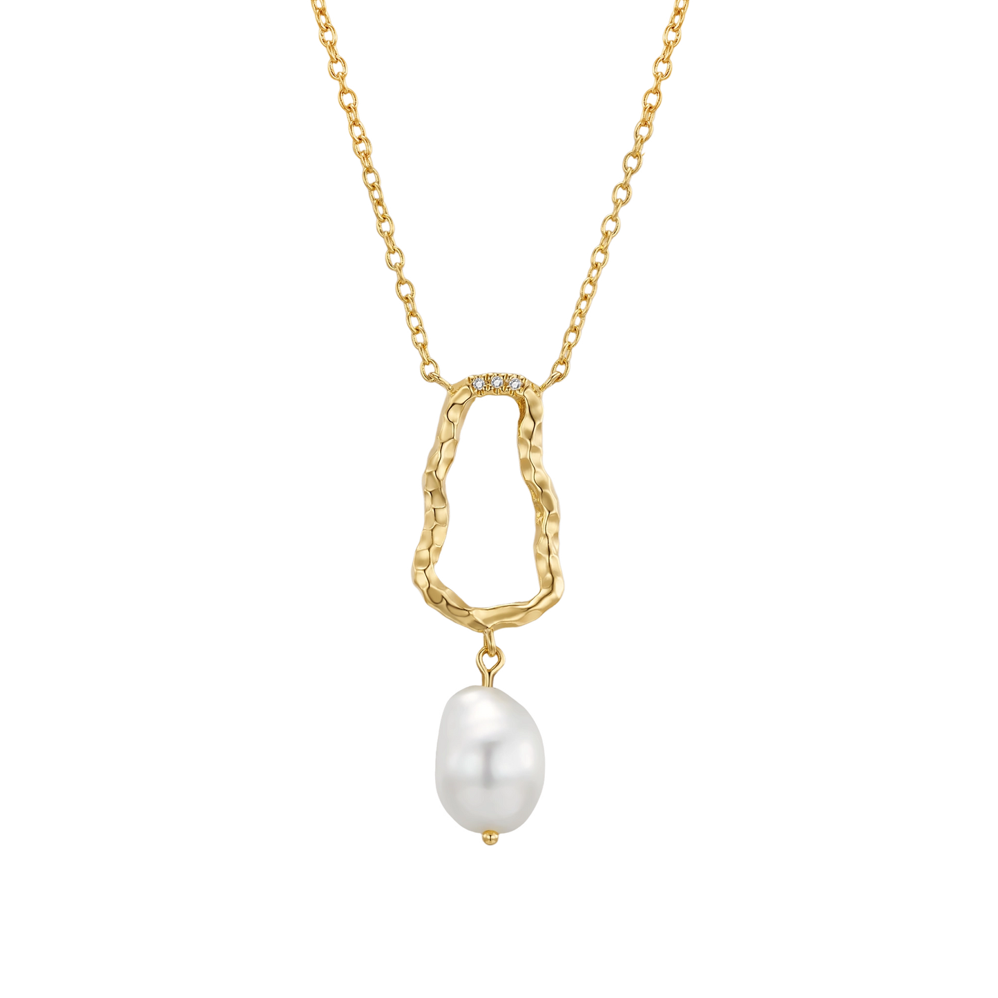 Pendentif Belle PVD doré, perle d'eau douce baroque et diamants