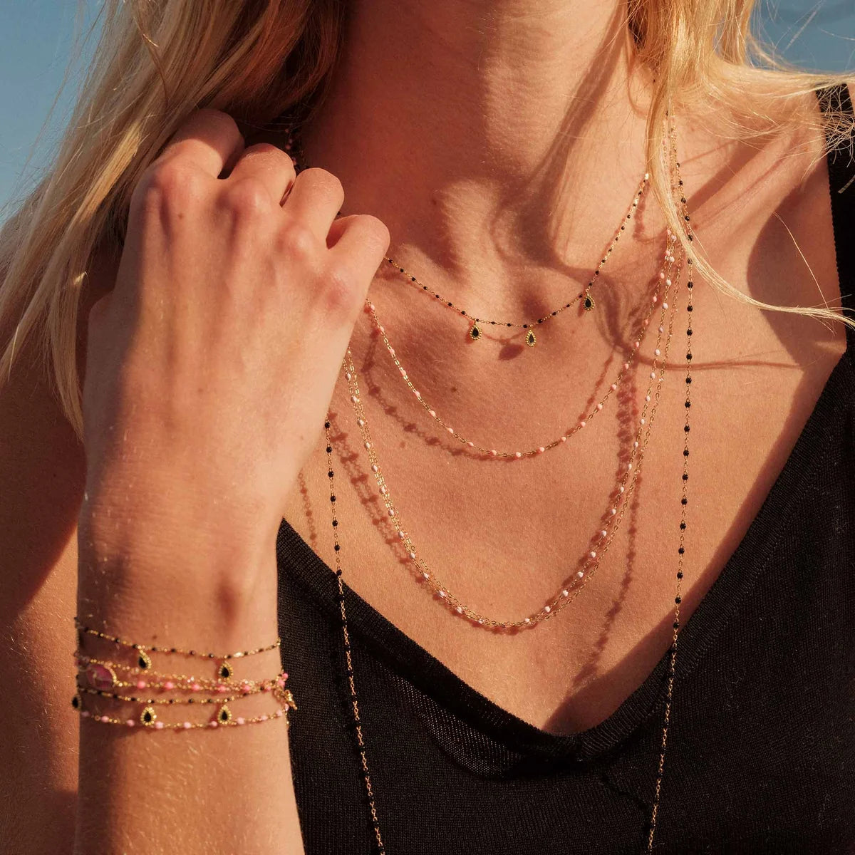 Collier Gigi Classique Rose Bébé or jaune 50cm