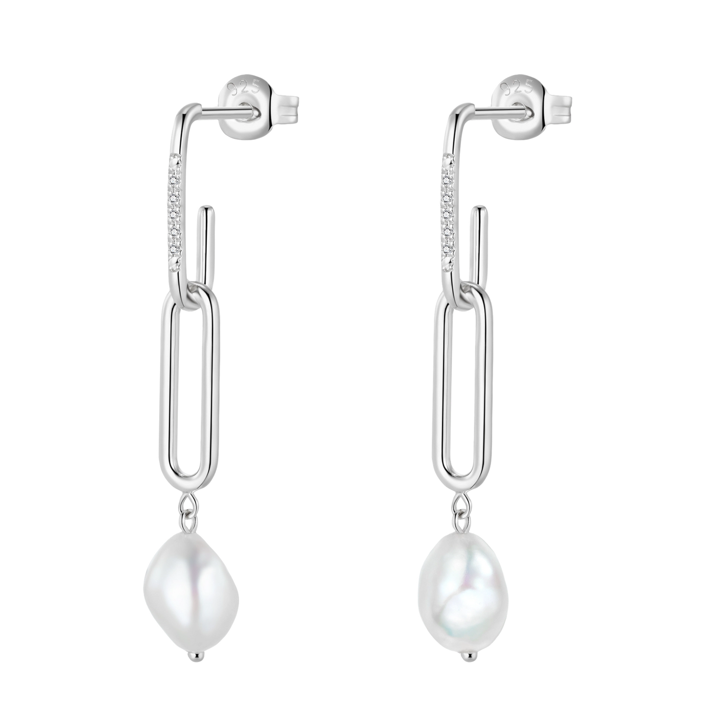 Boucles d'oreilles Elaine argent, diamants et perles d'eau douce baroque