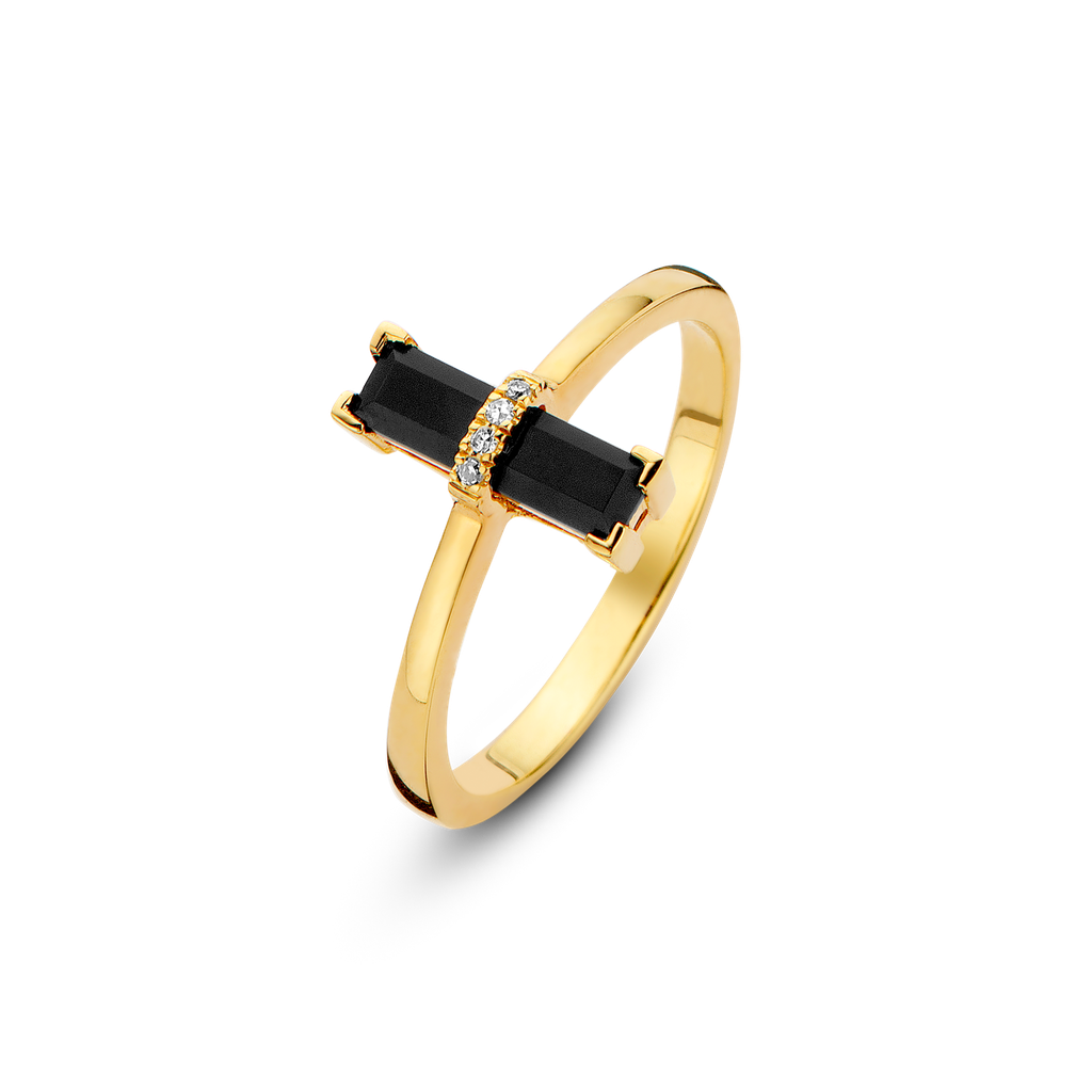 Bague Dark Secret PVD doré, onyx et diamants