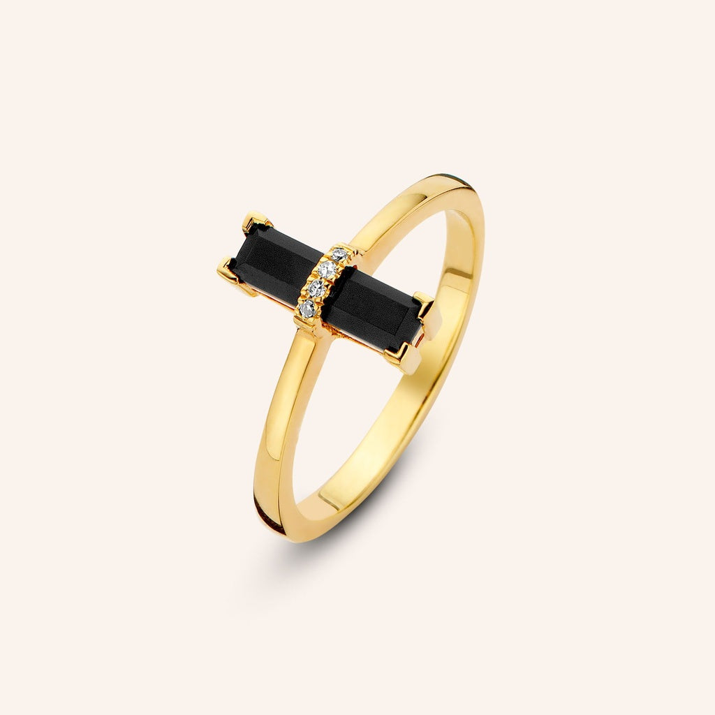 Bague Dark Secret PVD doré, onyx et diamants