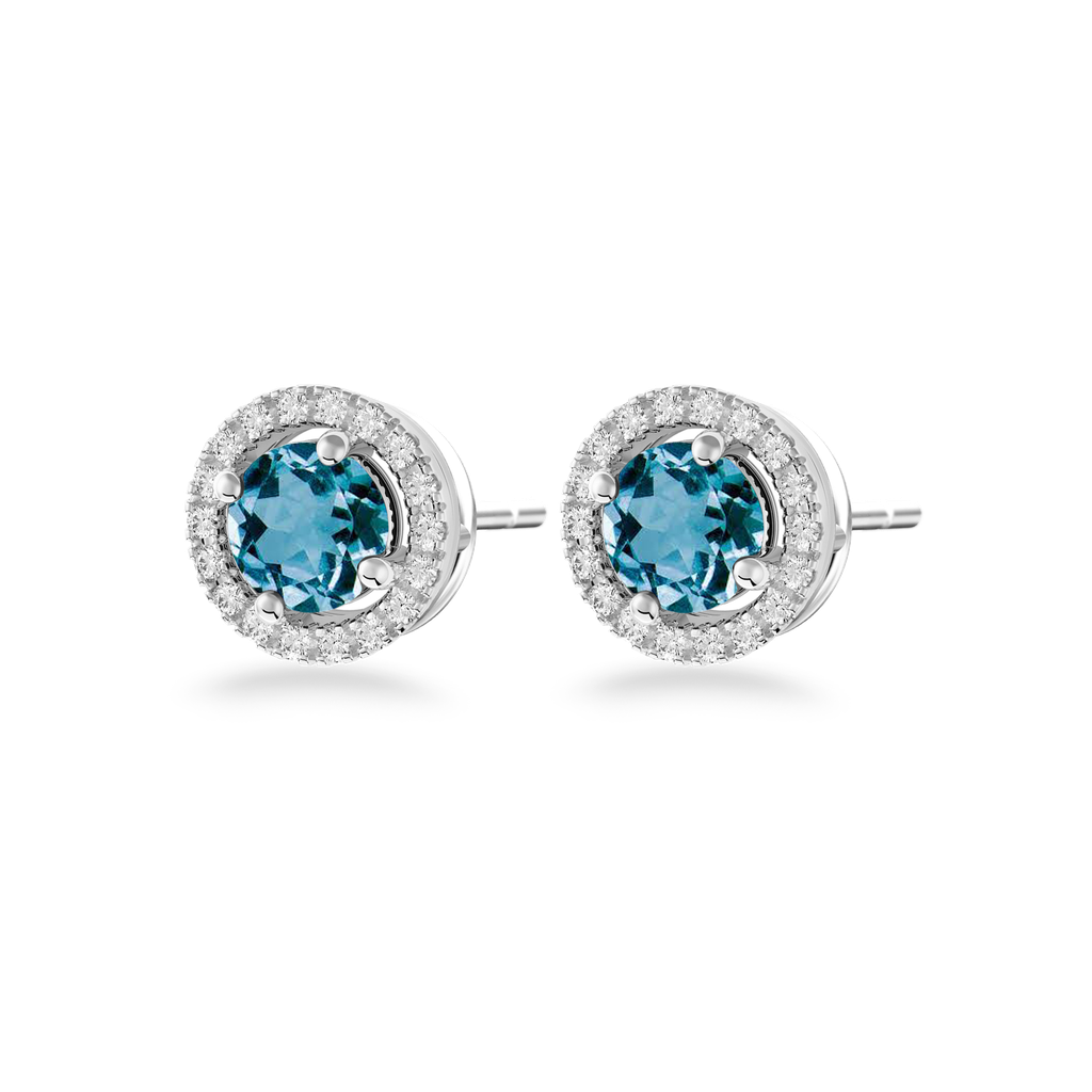 Boucles d'oreilles Morning Glory argent, Topazes bleues et diamants