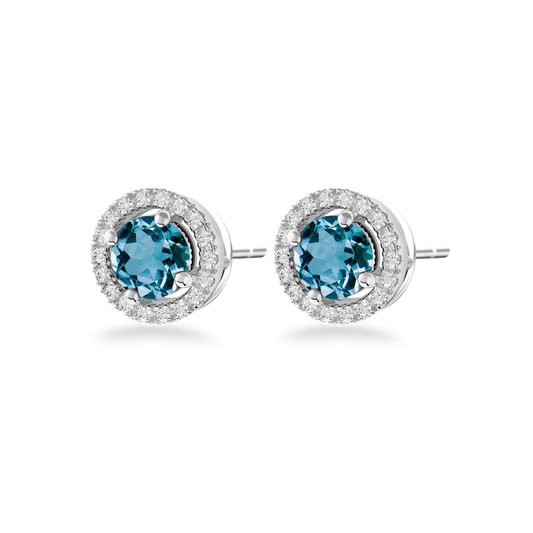 Boucles d'oreilles Morning Glory argent, Topazes bleues et diamants