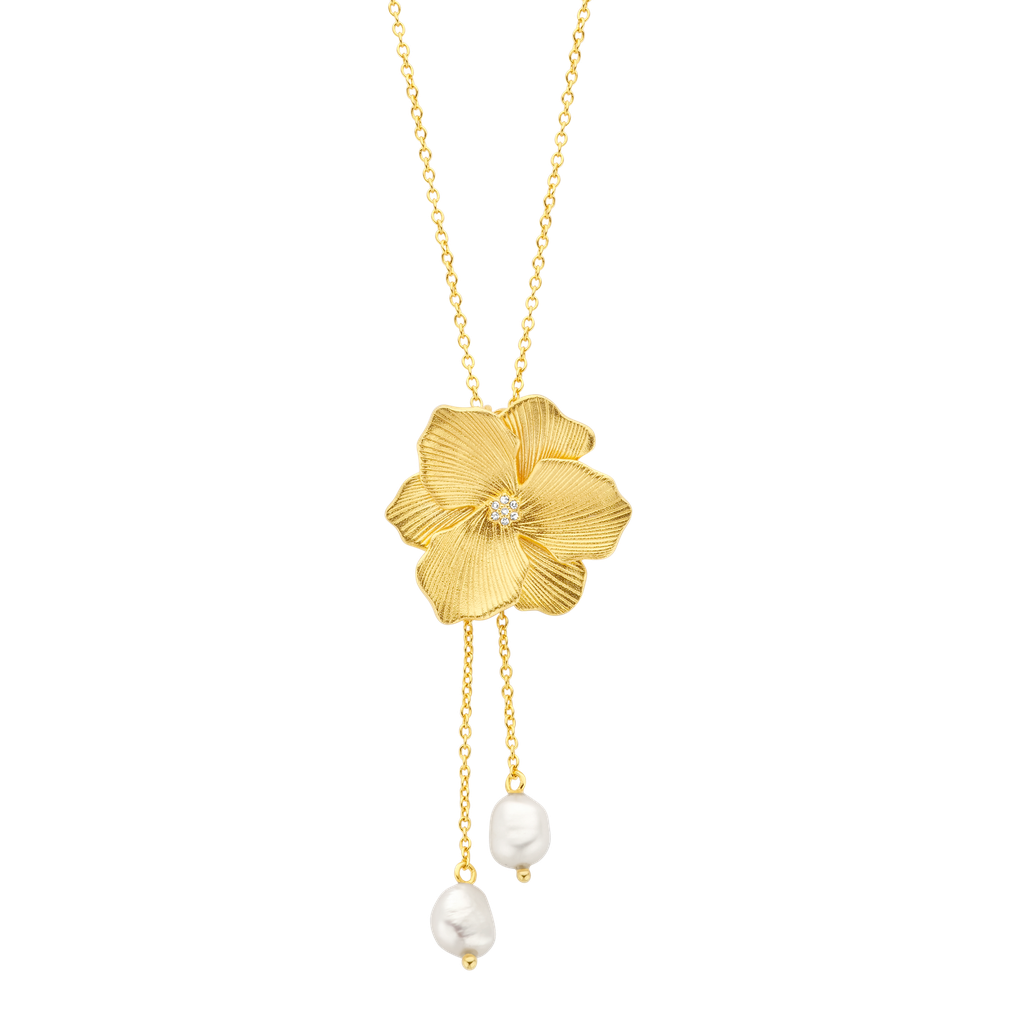 Collier Jasmine PVD doré, diamants et perles d'eau douce baroques
