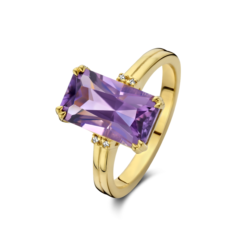 Bague Plum PVD doré Améthyste et diamants
