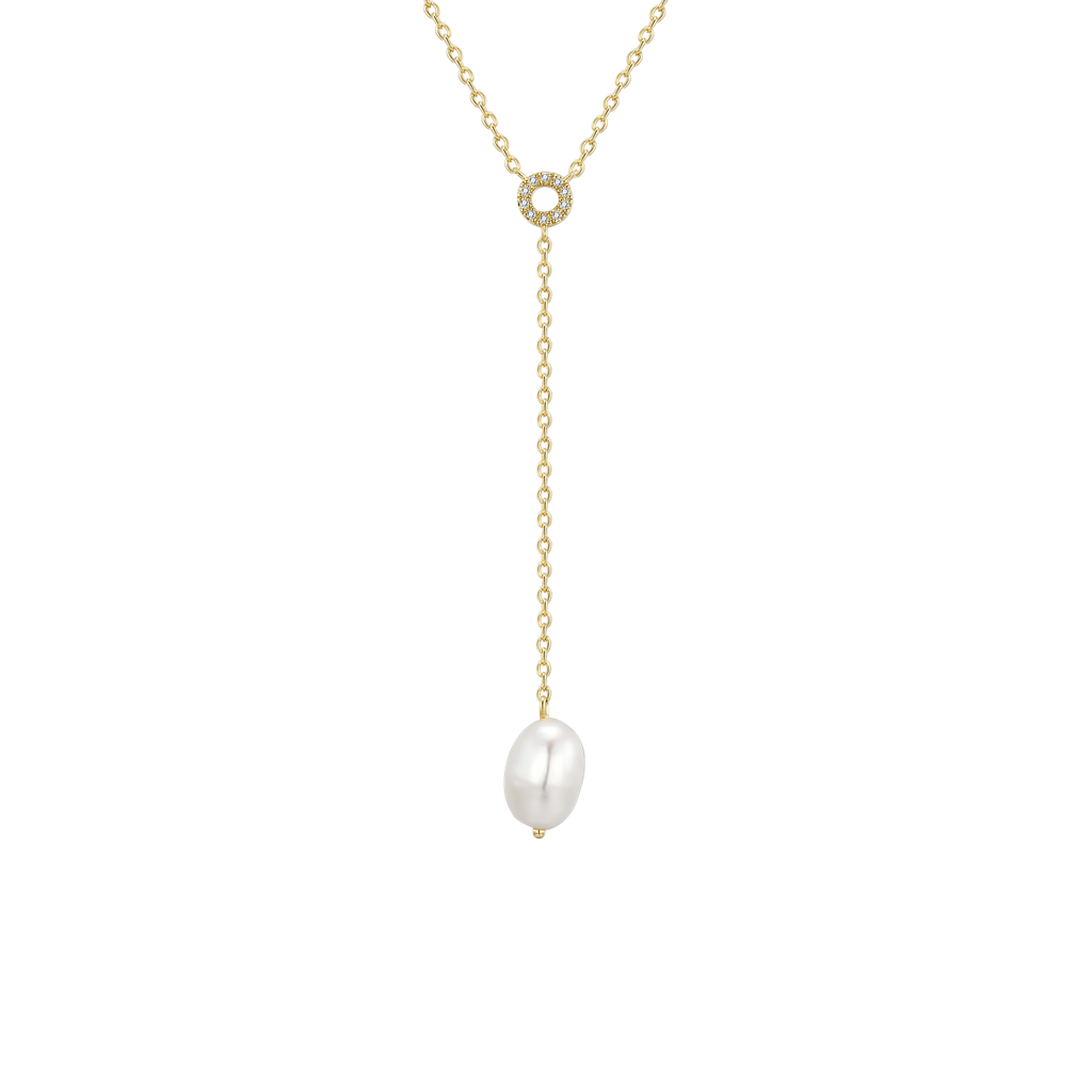 Pendentif Lucy PVD doré, diamants et perle d'eau douce baroque