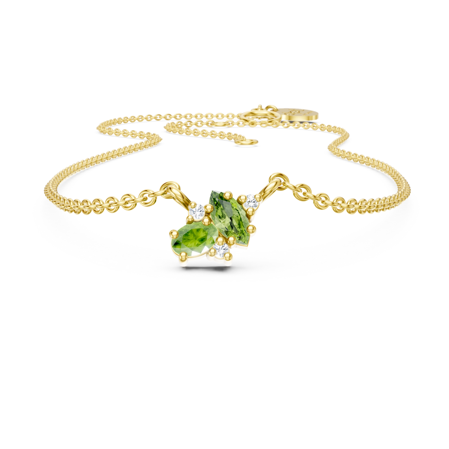 Pendentif Peridelle PVD doré, péridots et diamants