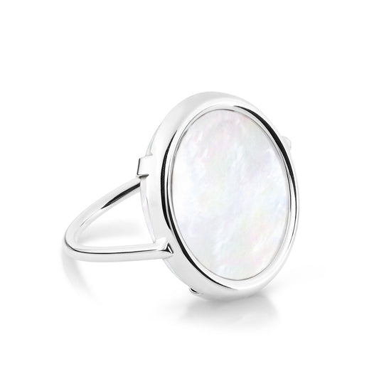 Bague Disc Mother Of Pearl or blanc 18Kt