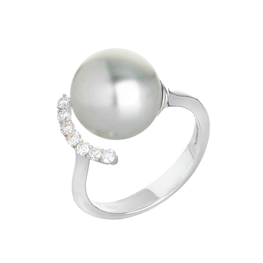 Bague Timeless or blanc 18Kt perle des Mers du Sud et diamants