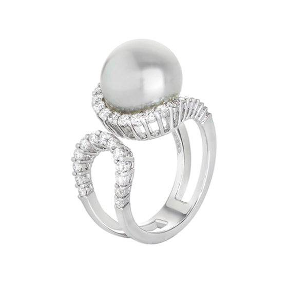 Bague Timeless or blanc 18Kt perle des Mers du Sud et diamants