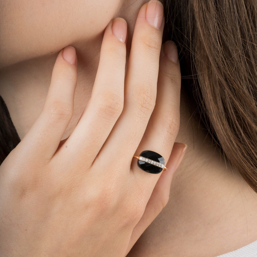 Bague Aurore onyx or rose et diamants