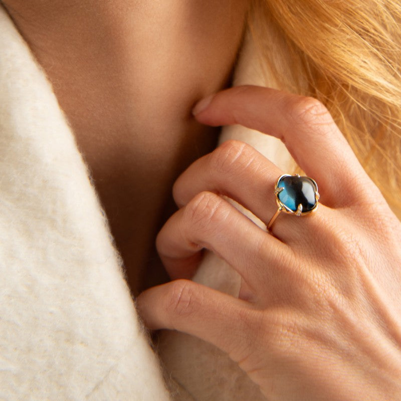 Bague Songe topaze Blue London or jaune et diamants