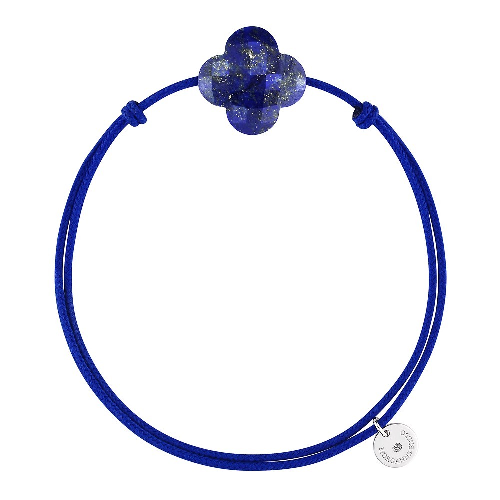 Bracelet lapis lazuli cordon bleu roi trèfle argent