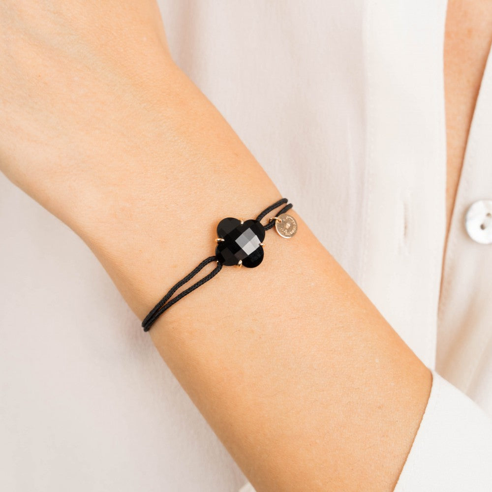 Bracelet Victoria cordon noir onyx or rose