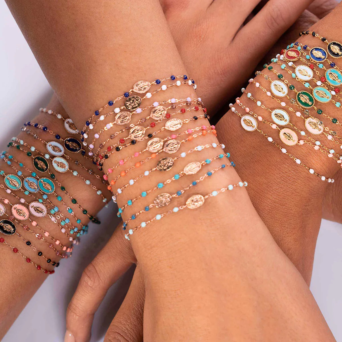 Bracelet Madone résine rose bébé or jaune 17cm