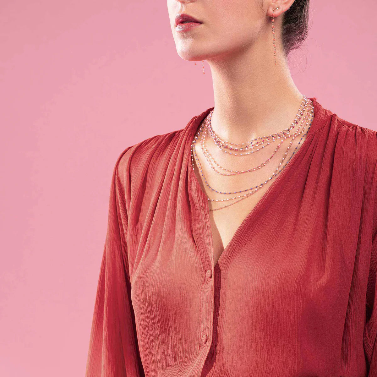 Collier Gigi Classique Rose Fluo or jaune 42cm