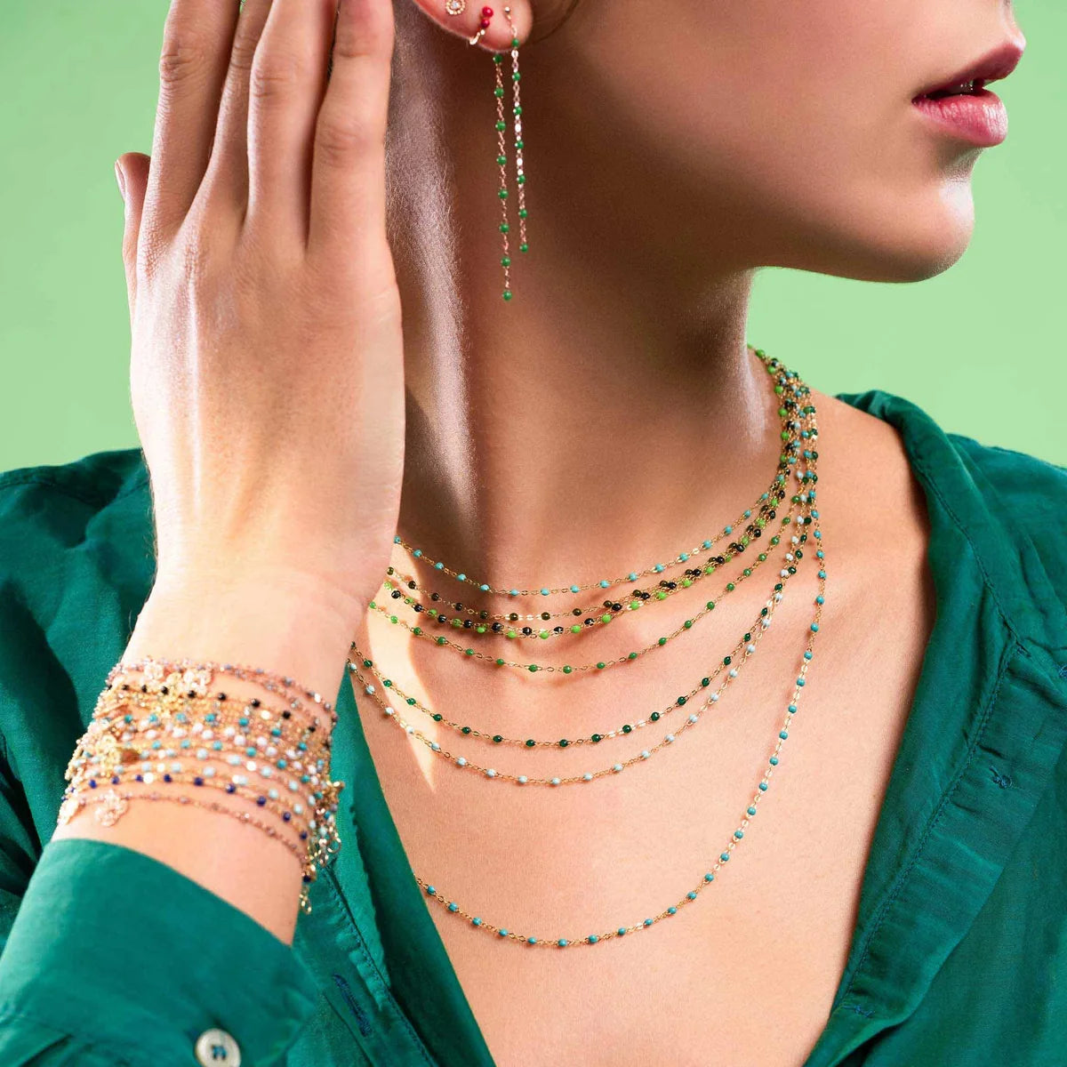 Collier Gigi Classique Jade or jaune 50cm