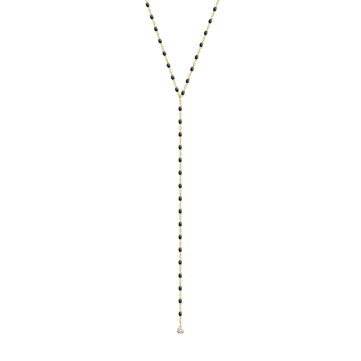 Collier Mini Party Y Noir or jaune 1 diamant 50cm