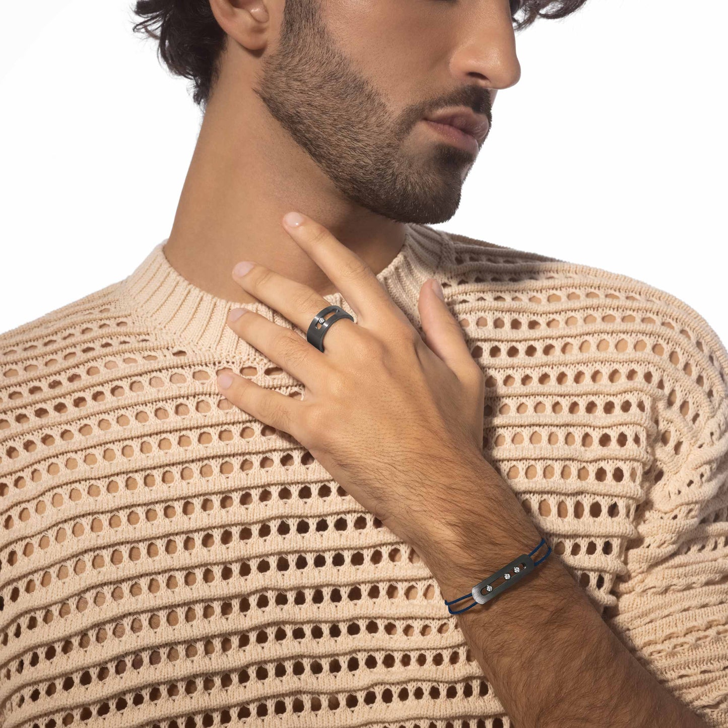Bracelet cordon Move Titanium Titane graphite et diamants blancs