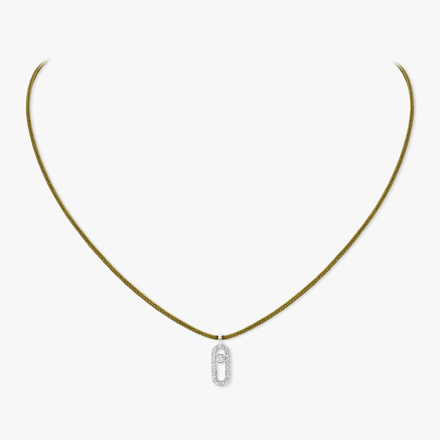 Collier cordon or blanc 18Kt Messika Care(s) kaki pavé