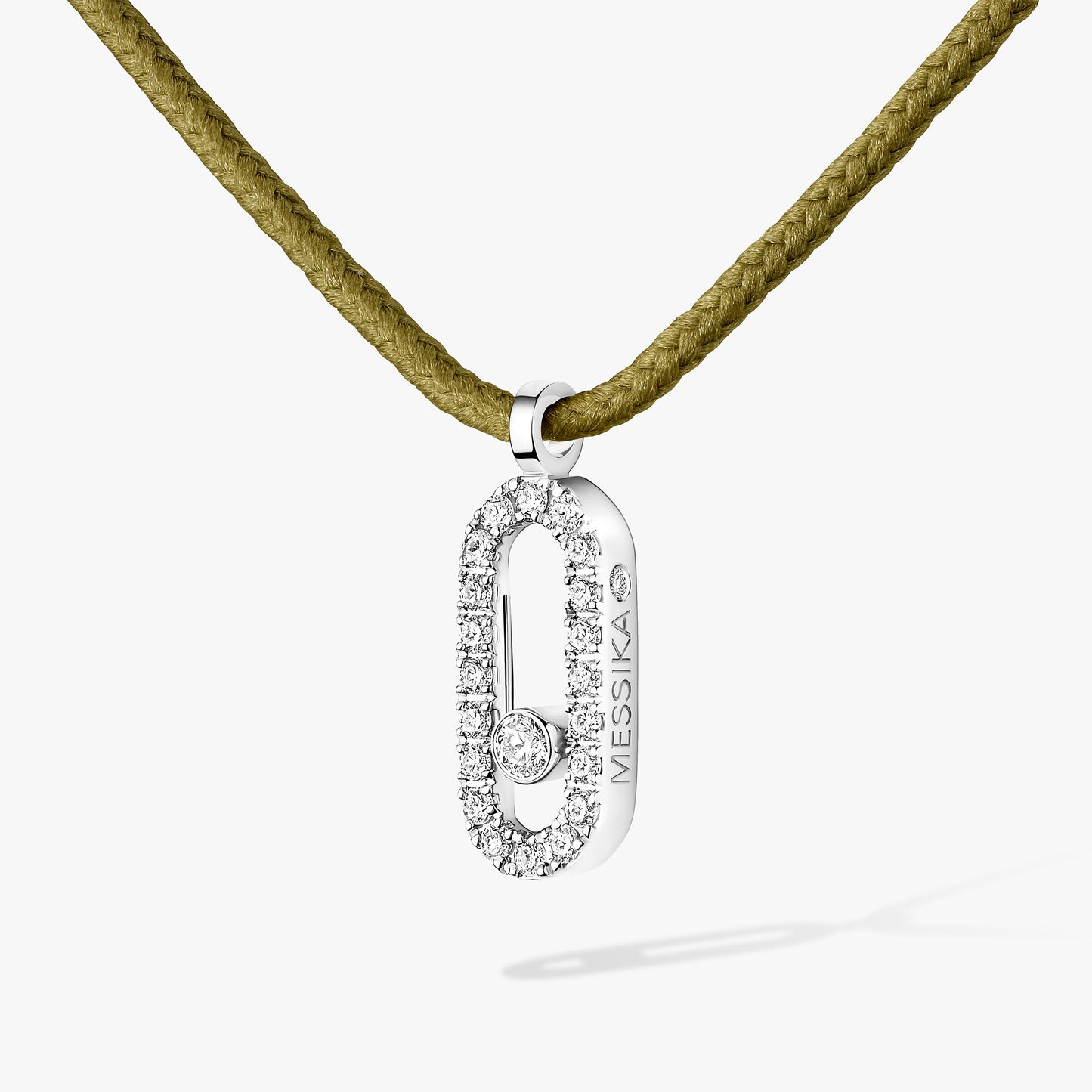 Collier cordon or blanc 18Kt Messika Care(s) kaki pavé