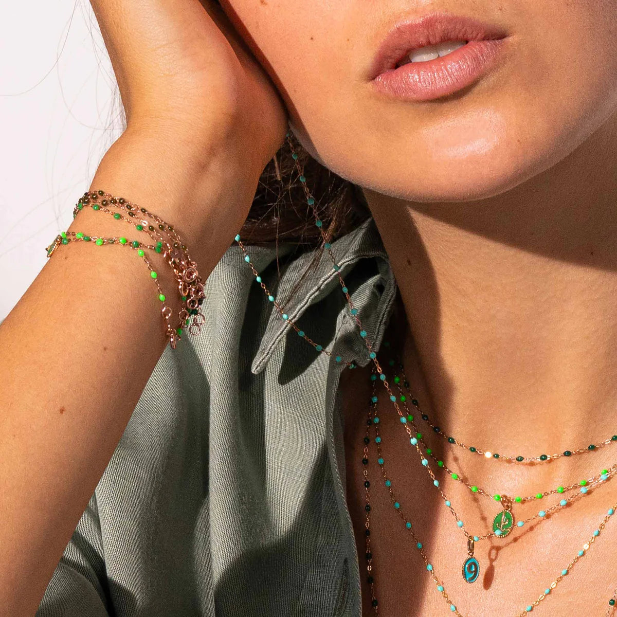 Bracelet Gigi Classique Kaki or jaune 17cm