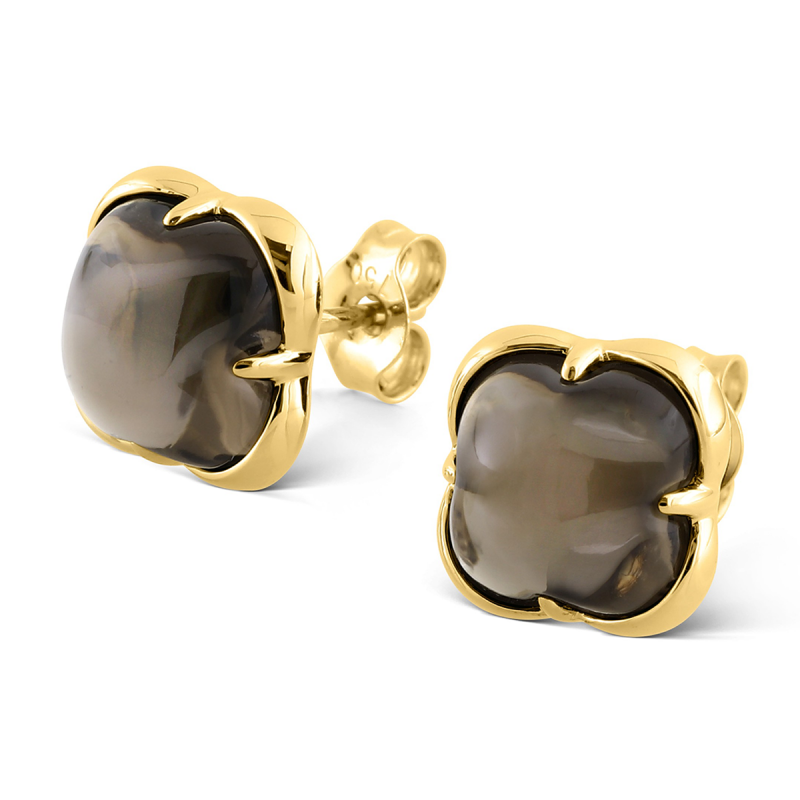 Puces d'oreilles Songe quartz fumé or jaune