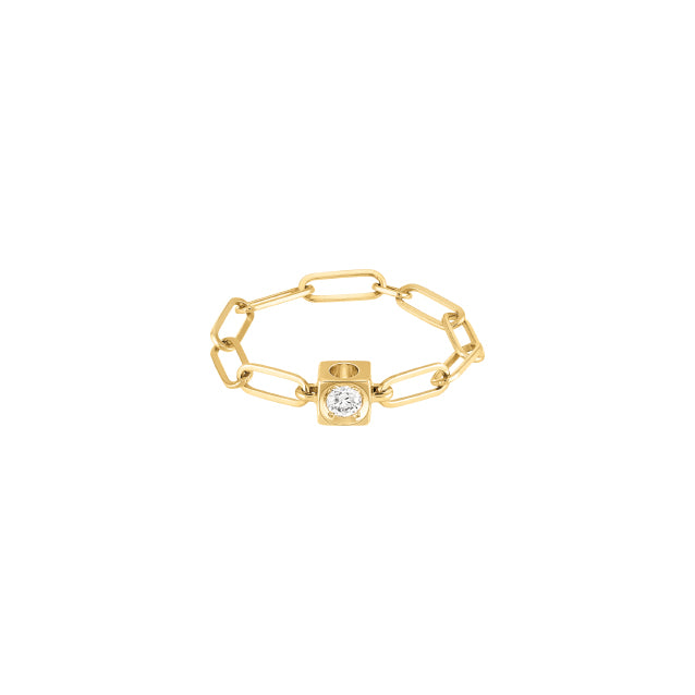 Bague chaine Le Cube Diamant or jaune 18Kt et diamant