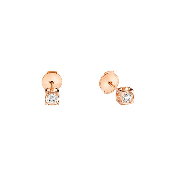 Puces d'oreilles Le Cube Diamant moyen modèle or rose 18Kt et diamants