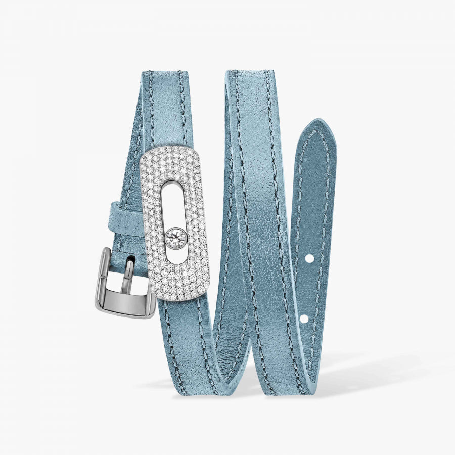 Bracelet My Move motif or pavé et bracelet cuir double tour