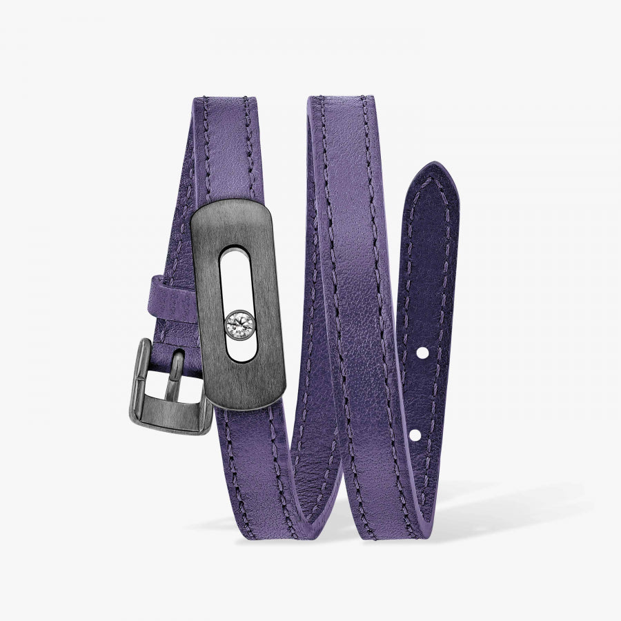 Bracelet My Move motif Titane graphite et bracelet cuir double tour
