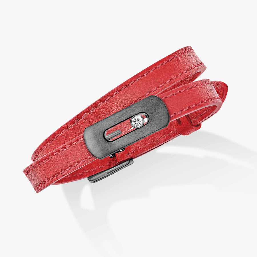 Bracelet My Move motif Titane graphite et bracelet cuir double tour