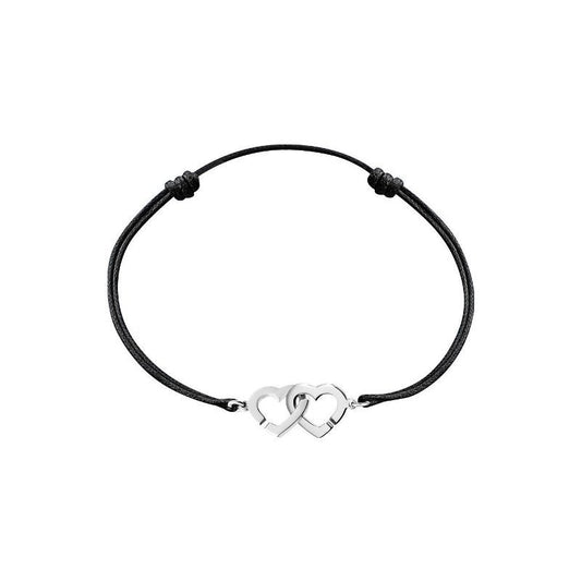 Bracelet sur cordon Double Cœurs R9 or blanc